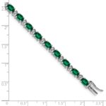 14k White Gold Complete Oval Lab Created Emerald and Diamond 7 inch Bracelet - Image 4