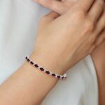 14k White Gold Complete Oval Garnet and Diamond 7 inch Bracelet - Image 5