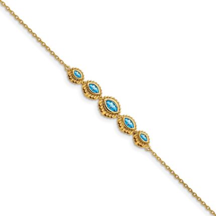 14k Complete 5-Stone Bezel-set Marquise Swiss Blue Topaz and Chain 7 inch Bracelet