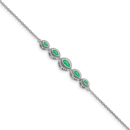 14k White Gold Complete 5-Stone Bezel-set Marquise Emerald and Chain 7 inch Bracelet