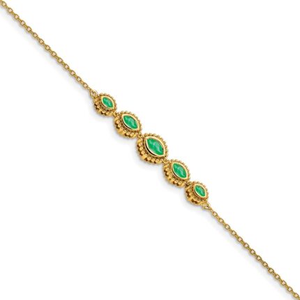 14k Complete 5-Stone Bezel-set Marquise Emerald and Chain 7 inch Bracelet