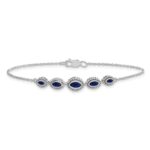 14k White Gold Complete 5-Stone Bezel-set Marquise Sapphire and Chain 7 inch Bracelet - Image 4