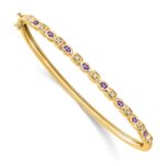 14k Complete Amethyst and 1/10 carat Diamond Hinged Bangle Bracelet