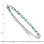 14k White Gold Complete Emerald and 1/10 carat Diamond Hinged Bangle Bracelet - Image 3