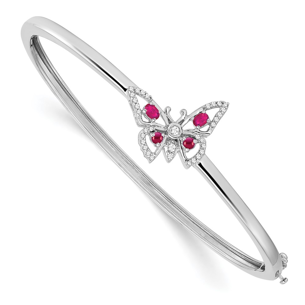BM7257-RU-017-WA.jpg 14k White Gold Complete Ruby and 1/6 carat Diamond Butterfly Hinged Bangle Bracelet - Image 1