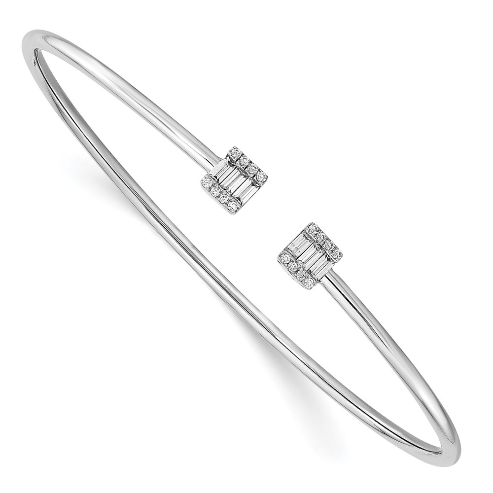 BM8403-025-WA.jpg 14k White Gold Complete 1/4 carat Diamond Square Flexible Cuff Bangle Bracelet - Image 1