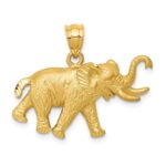 14k Satin Diamond-cut Elephant Pendant