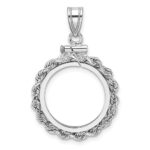 Wideband Distinguished Coin Jewelry 14k White Gold Polished Rope 16.5mm x 1.35mm Screw Top Coin Bezel Pendant