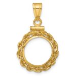 Wideband Distinguished Coin Jewelry 14k Polished Rope 13.0mm x 1.1mm Screw Top Coin Bezel Pendant