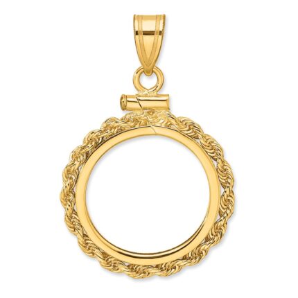 Wideband Distinguished Coin Jewelry 10k Polished Rope 16.5mm x 1.35mm Screw Top Coin Bezel Pendant