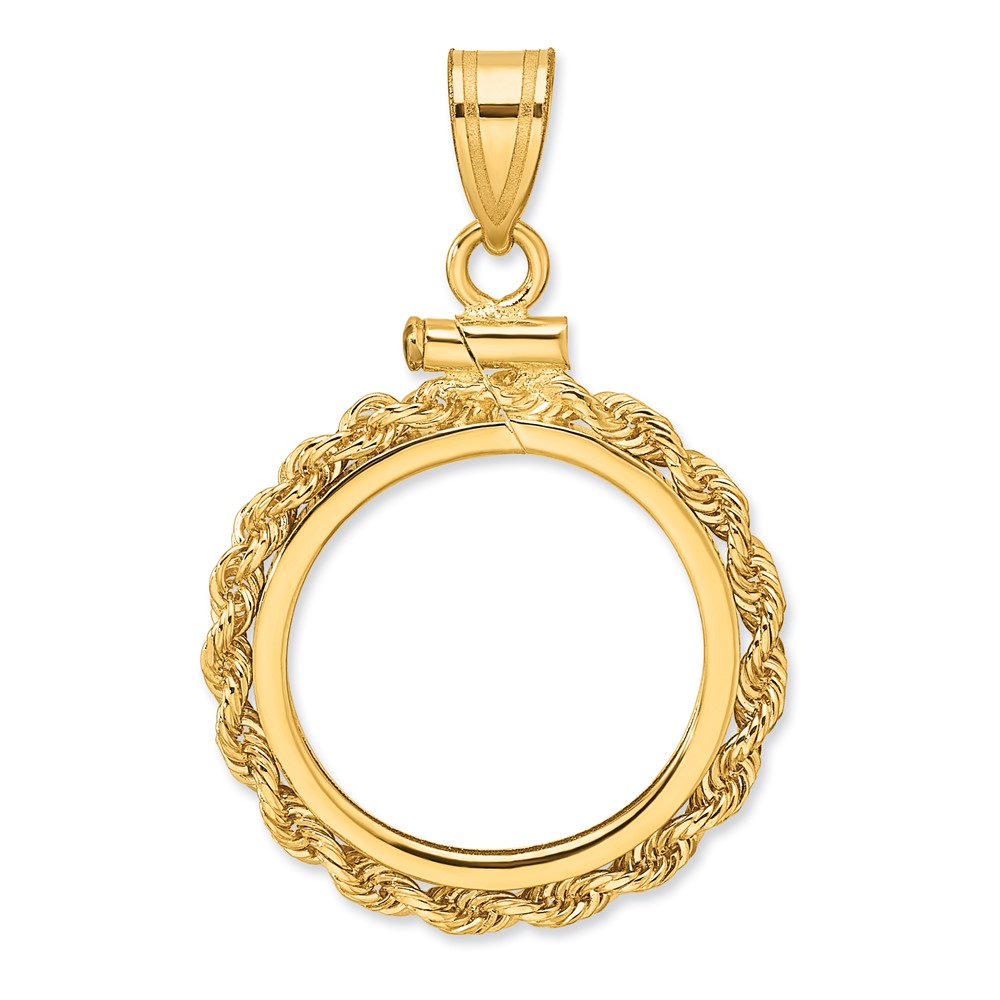 C1215_16.5-1.jpg Wideband Distinguished Coin Jewelry 10k Polished Rope 16.5mm x 1.35mm Screw Top Coin Bezel Pendant - Image 1