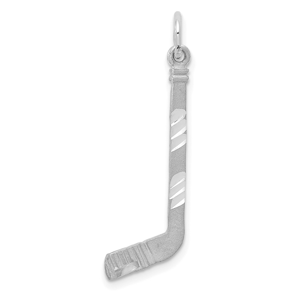 C1232W.jpg 14k White Gold Satin Diamond-cut Hockey Stick Charm - Image 1