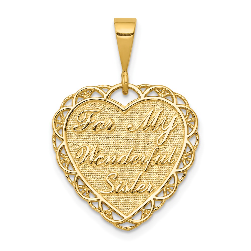 C1693.jpg 14k Reversible FOR MY WONDERFUL SISTER / YOU MEAN SO MUCH Heart Charm - Image 1