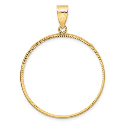 Wideband Distinguished Coin Jewelry 14k Polished and Diamond-cut 32.7mm Prong Coin Bezel Pendant