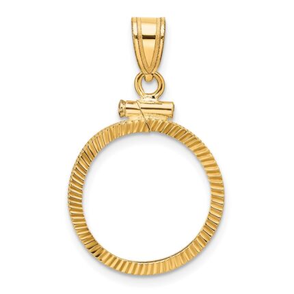 Wideband Distinguished Coin Jewelry 14k Polished and Diamond-cut 16.5mm x 1.35mm Screw Top Coin Bezel Pendant