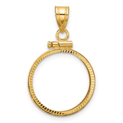 Wideband Distinguished Coin Jewelry 14k Polished and Diamond-cut 17.8mm x 1.35mm Screw Top Coin Bezel Pendant