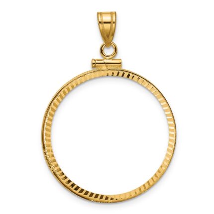 Wideband Distinguished Coin Jewelry 14k Polished and Diamond-cut 27.0mm x 2.35mm Screw Top Coin Bezel Pendant