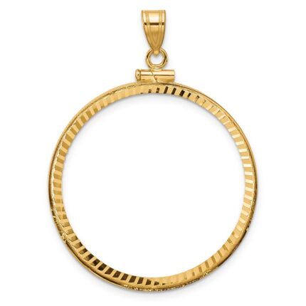 Wideband Distinguished Coin Jewelry 10k Polished and Diamond-cut 32.7mm x 3.00mm Screw Top Coin Bezel Pendant