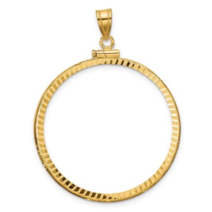 Wideband Distinguished Coin Jewelry 14k Polished and Diamond-cut 34.2mm x 2.85mm Screw Top Coin Bezel Pendant