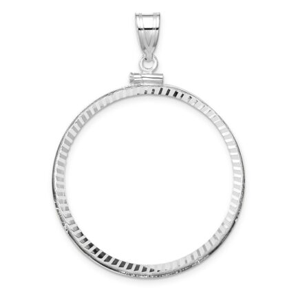 Wideband Distinguished Coin Jewelry 14k White Gold Polished and Diamond-cut 34.2mm x 2.85mm Screw Top Coin Bezel Pendant