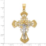 14k Two-tone Large Diamond-cut Crucifix Pendant - Image 3