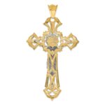 14k Two-tone Large Polished with Red CZs Crucifix Pendant - Image 4