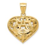 14k Polished Diamond-cut Fancy 3-D Heart Charm