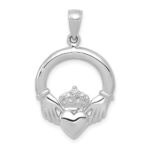 14k White Gold Polished Claddagh Pendant