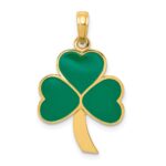 14k Green Enameled Shamrock Pendant