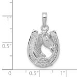 14k White Gold Solid Polished Horse Head in Horseshoe Pendant - Image 4