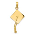 14k Solid Polished 3-D Graduation Cap with Moveable Tassel Pendant