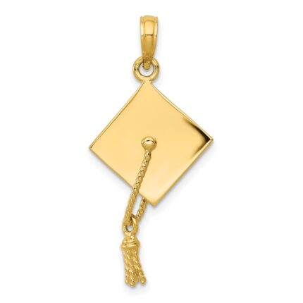 14k Solid Polished 3-D Graduation Cap with Moveable Tassel Pendant