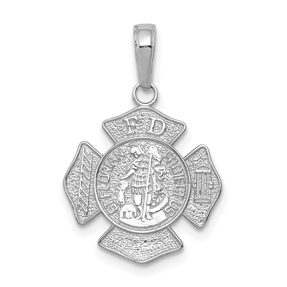 C2258W.jpg 14K White Gold Polished Small Solid St. Florian F.D. Badge Pendant - Image 1