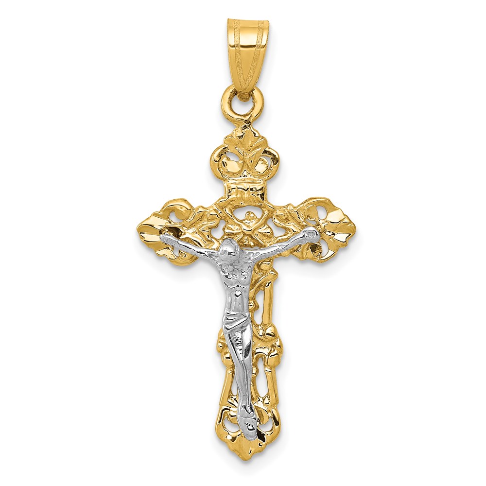 C241.jpg 14k Two-tone Fleur De Lis Crucifix Pendant - Image 1