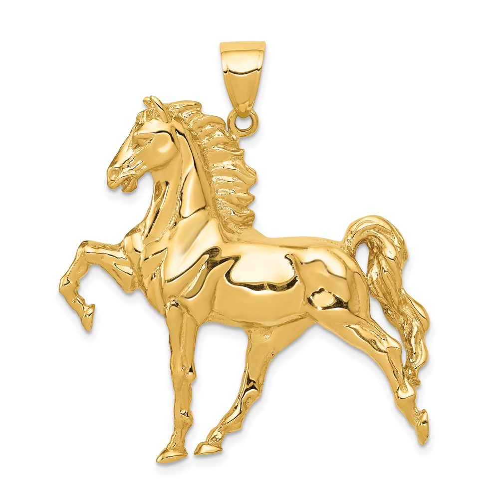 C2410.jpg 14k Large Solid Polished Open-Backed Horse Pendant - Image 1