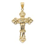14k Two-tone INRI Fleur De Lis Crucifix Pendant - Image 4