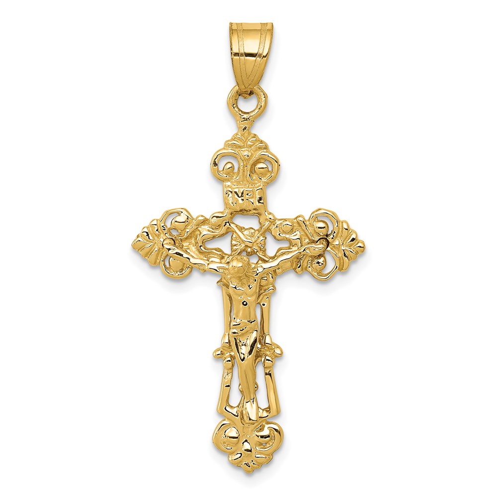 C248.jpg 14k INRI Fleur De Lis Crucifix Pendant - Image 1