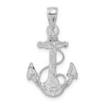 14K White Gold Solid Polished Anchor with Rope Pendant - Image 3