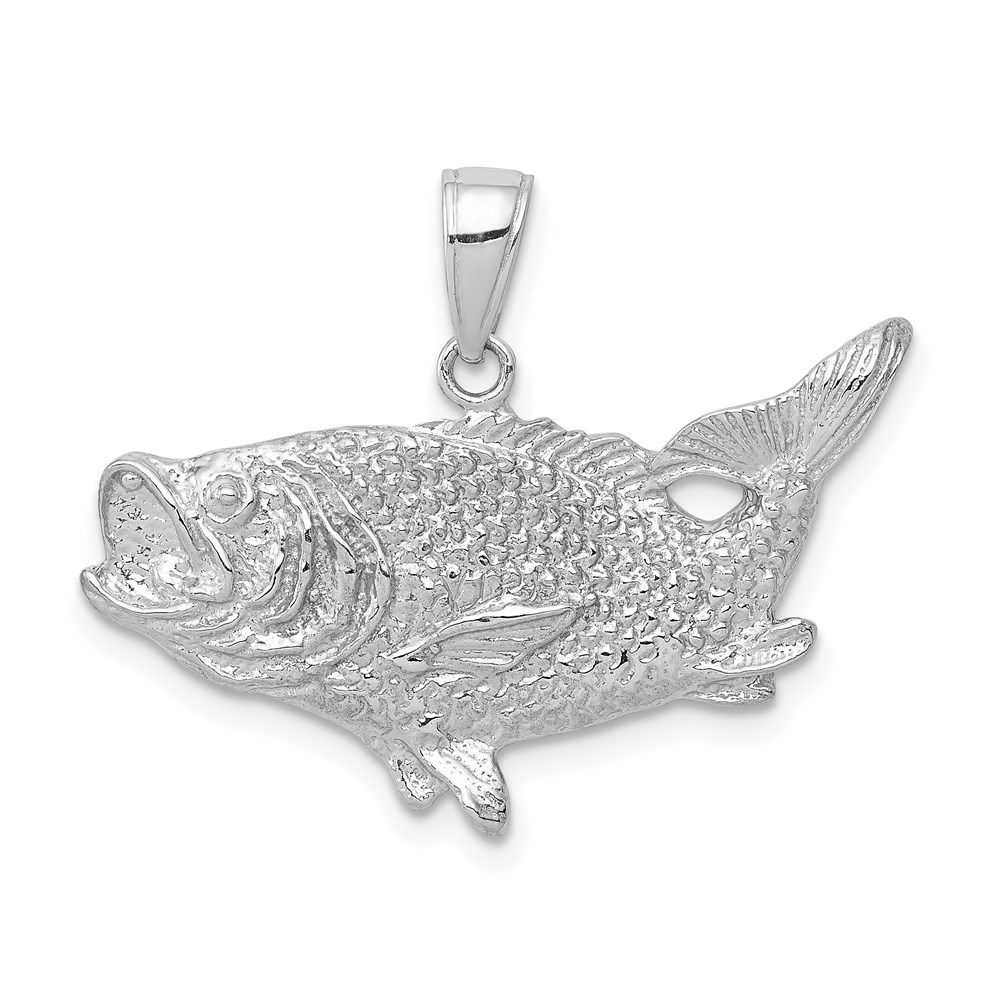 C2574W.jpg 14k White Gold Polished Open-Backed Bass Fish Pendant - Image 1
