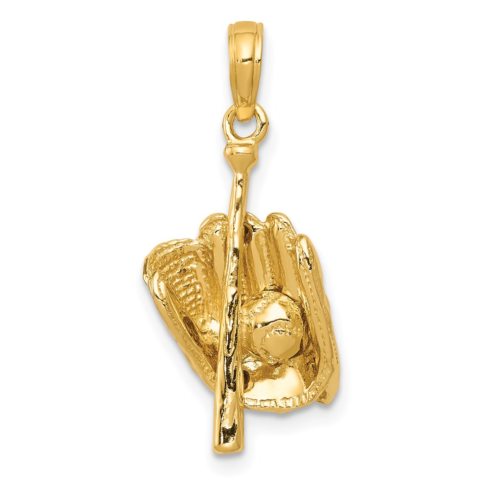 C2656.jpg 14K Polished 3-D Glove/Bat/Baseball Pendant - Image 1