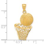 14K Satin Diamond-Cut Basketball and Net Pendant - Image 4