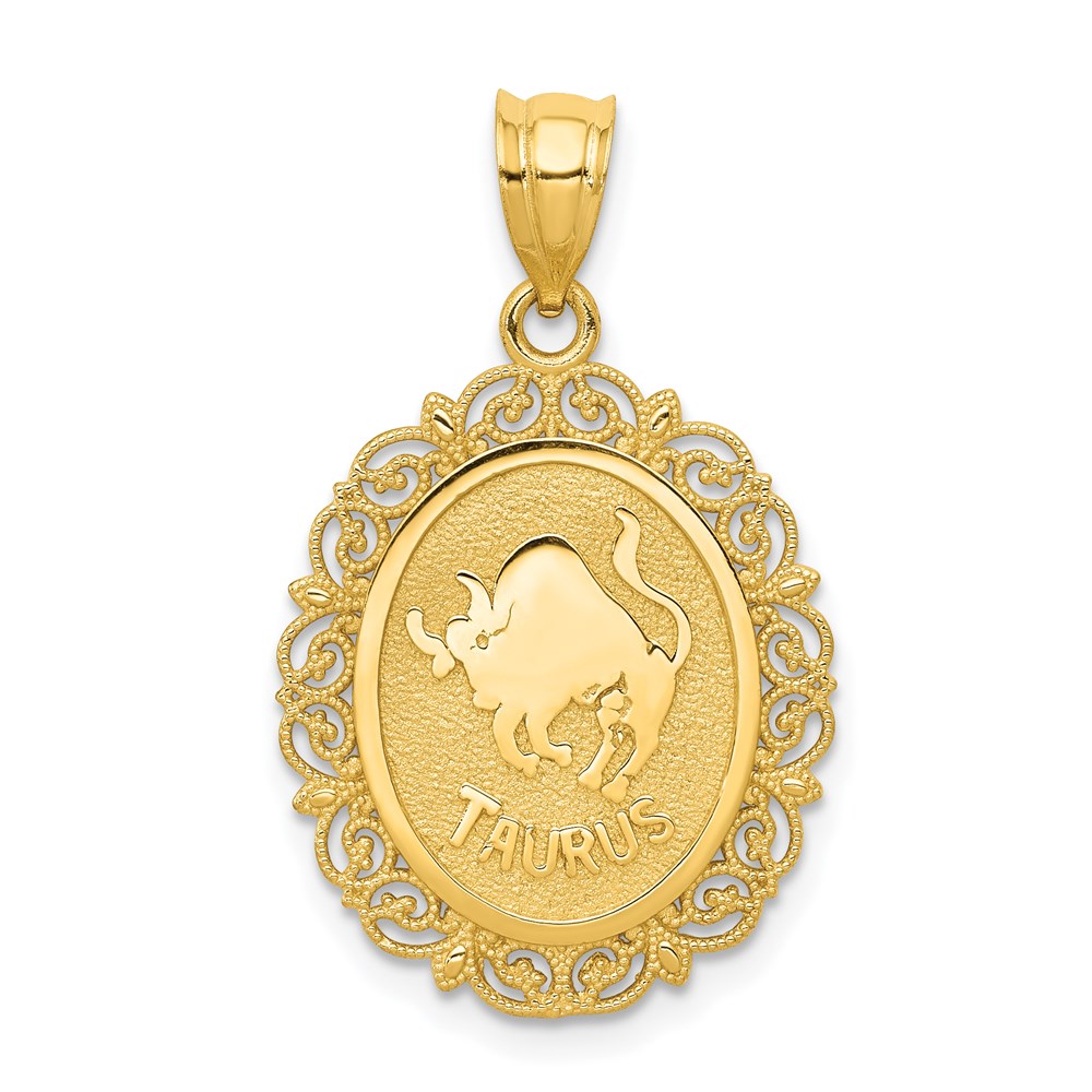 C2844.jpg 14k Solid Satin Polished Taurus Zodiac Oval Pendant - Image 1