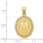 14k Solid Satin Polished Gemini Zodiac Oval Pendant - Image 4
