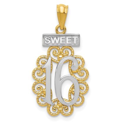 14k with White Rhodium Filigree SWEET 16 Pendant