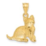 14k Satin Diamond-cut Cat Charm - Image 3