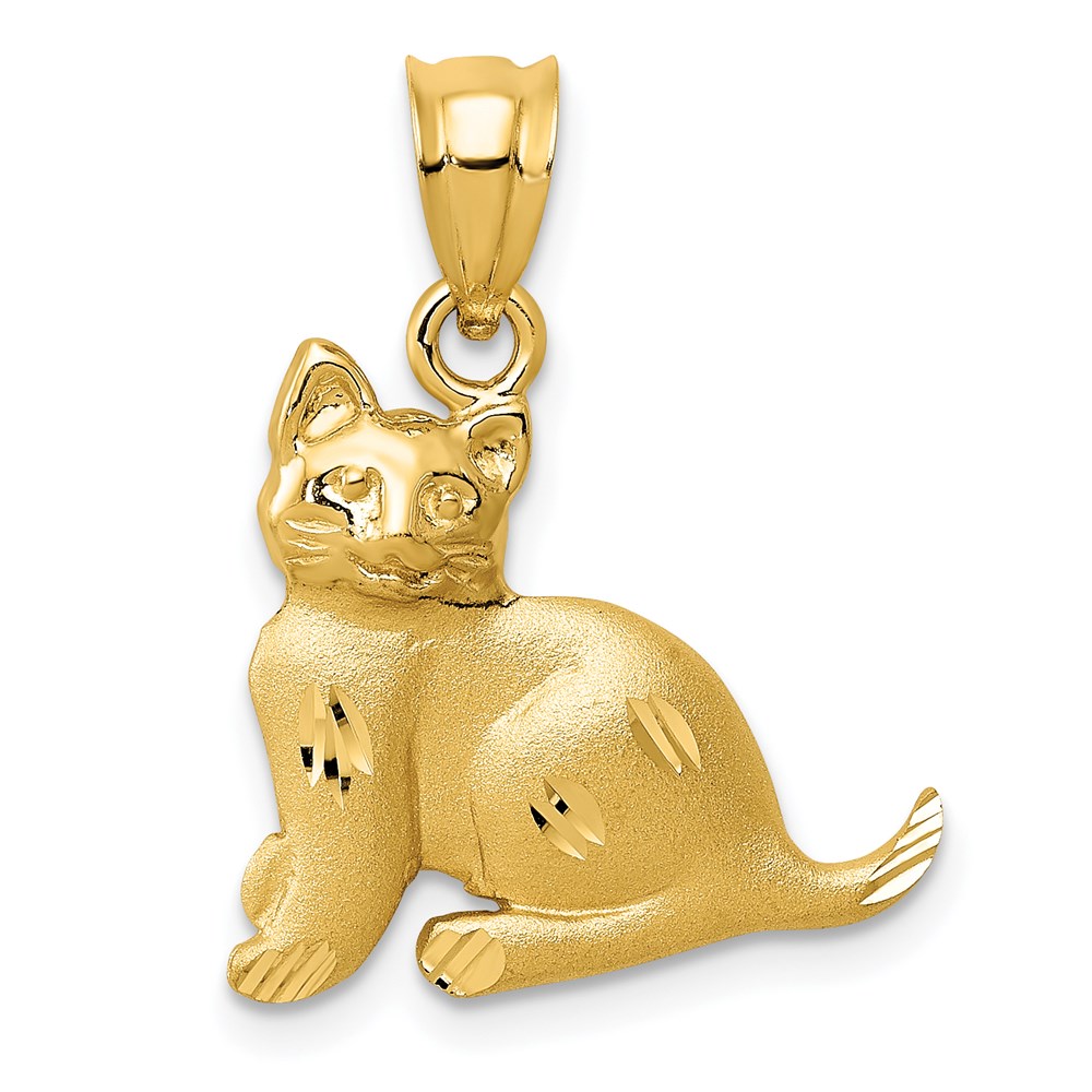 C30.jpg 14k Satin Diamond-cut Cat Charm - Image 1