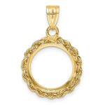 Wideband Distinguished Coin Jewelry 14k Diamond-cut with Rope 14.0mm Prong Coin Bezel Pendant - Image 3