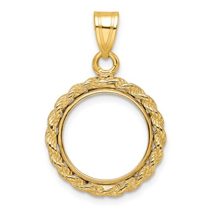 Wideband Distinguished Coin Jewelry 14k Polished Rope 14.0mm Prong Coin Bezel Pendant