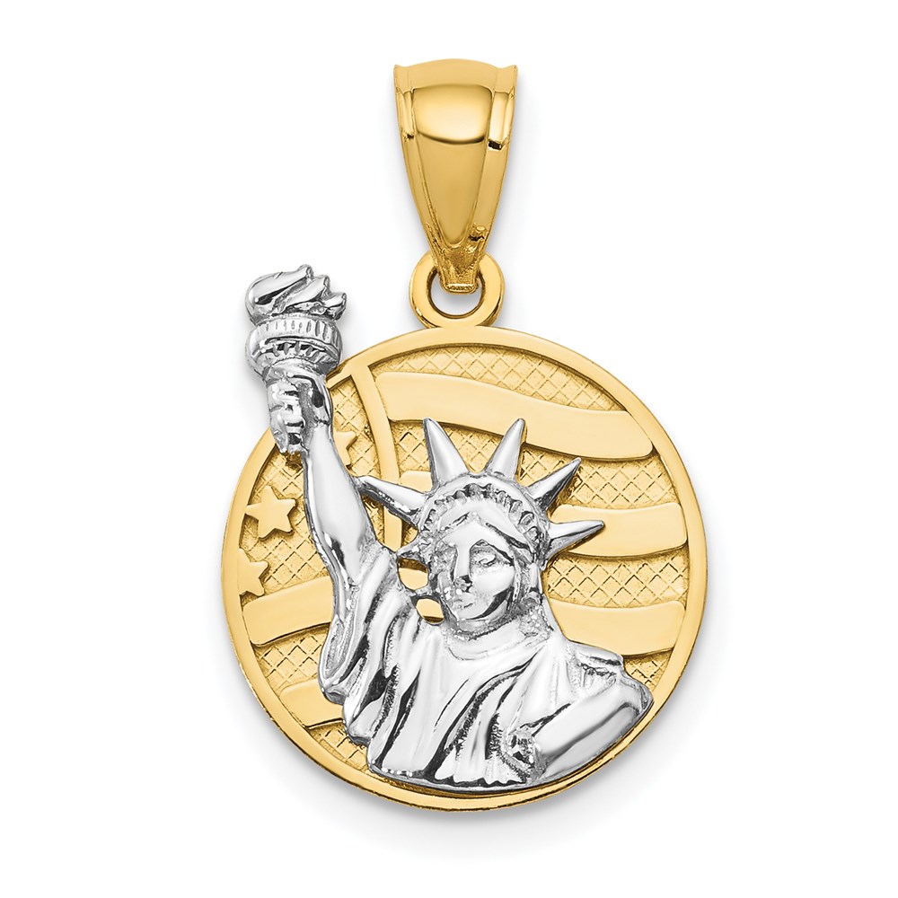 C3079.jpg 14k Two-tone Lady Liberty on American Flag Disk Pendant - Image 1