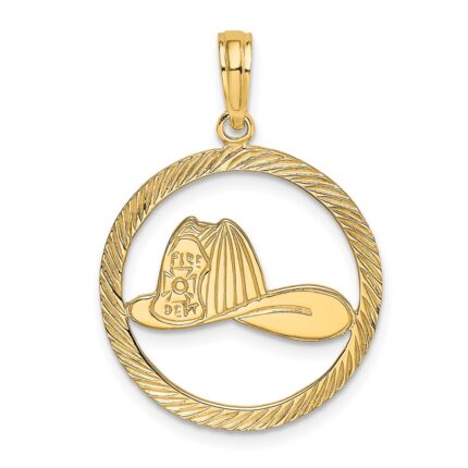 14k Fireman Helmet in Circle Charm
